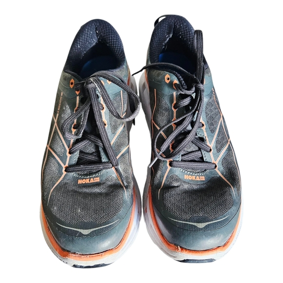 Women's Hoka One Clifton 2 Grey Neon Orange Athletic Sneaker Lace Up Size 9.5 - Picture 2 of 10